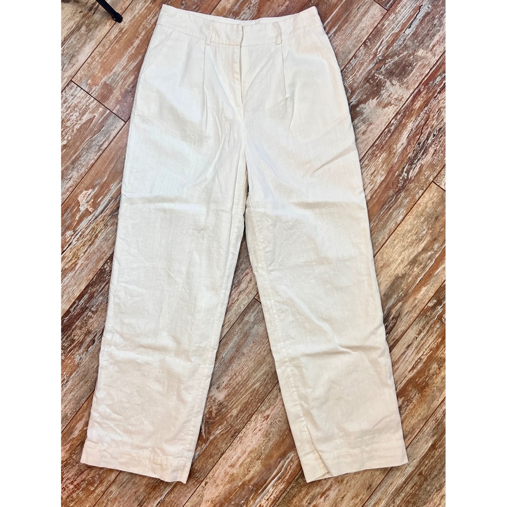 Commense White Linen Blend Cropped Pants Women's Small High Rise Wide Leg